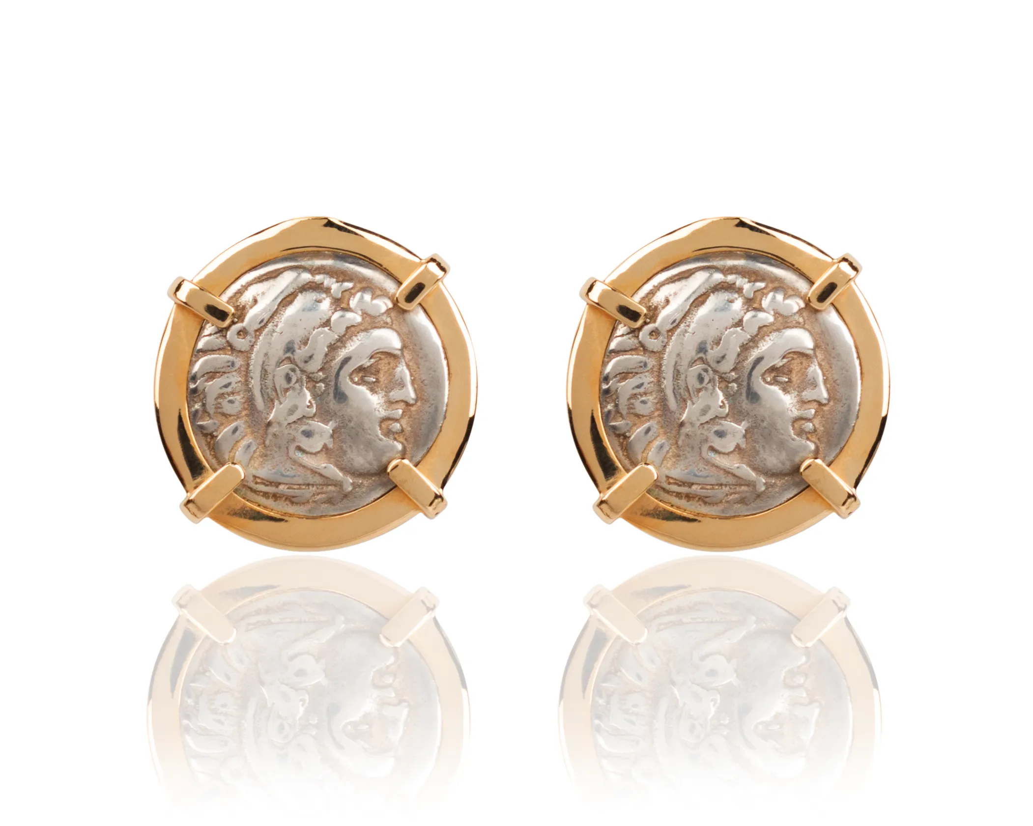 Alexander The Great Coin Post Earrings | 14 Karat Gold