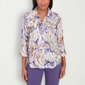 Alfred Dunner Charm School Womens 3/4 Sleeve Regular Fit Button-Down Shirt