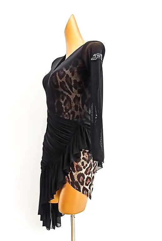 Asymmetric Black Leopard Latin Practice Wear | 667