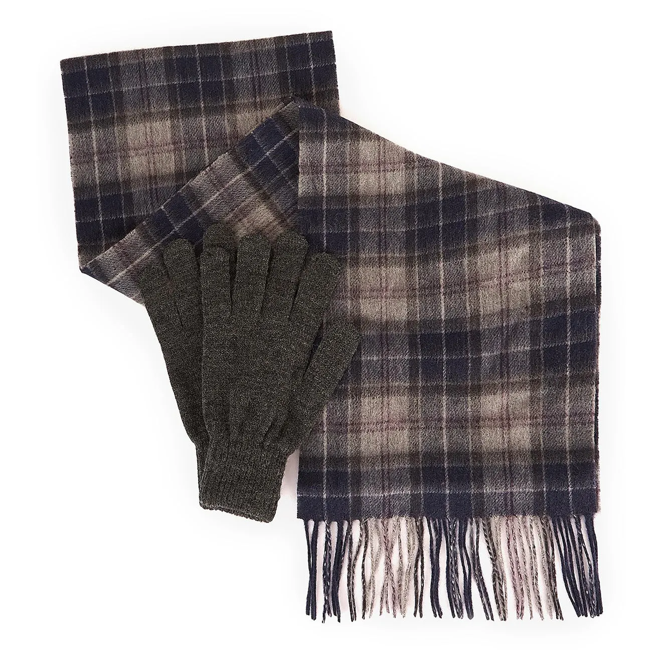 Barbour Tartan Scarf / Gloves Gift Set Classic Black Slate Tartan