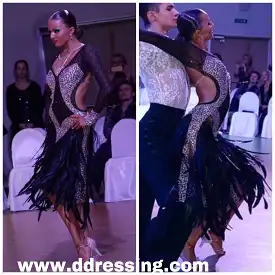 Black & Silver Latin Dress with Feathers