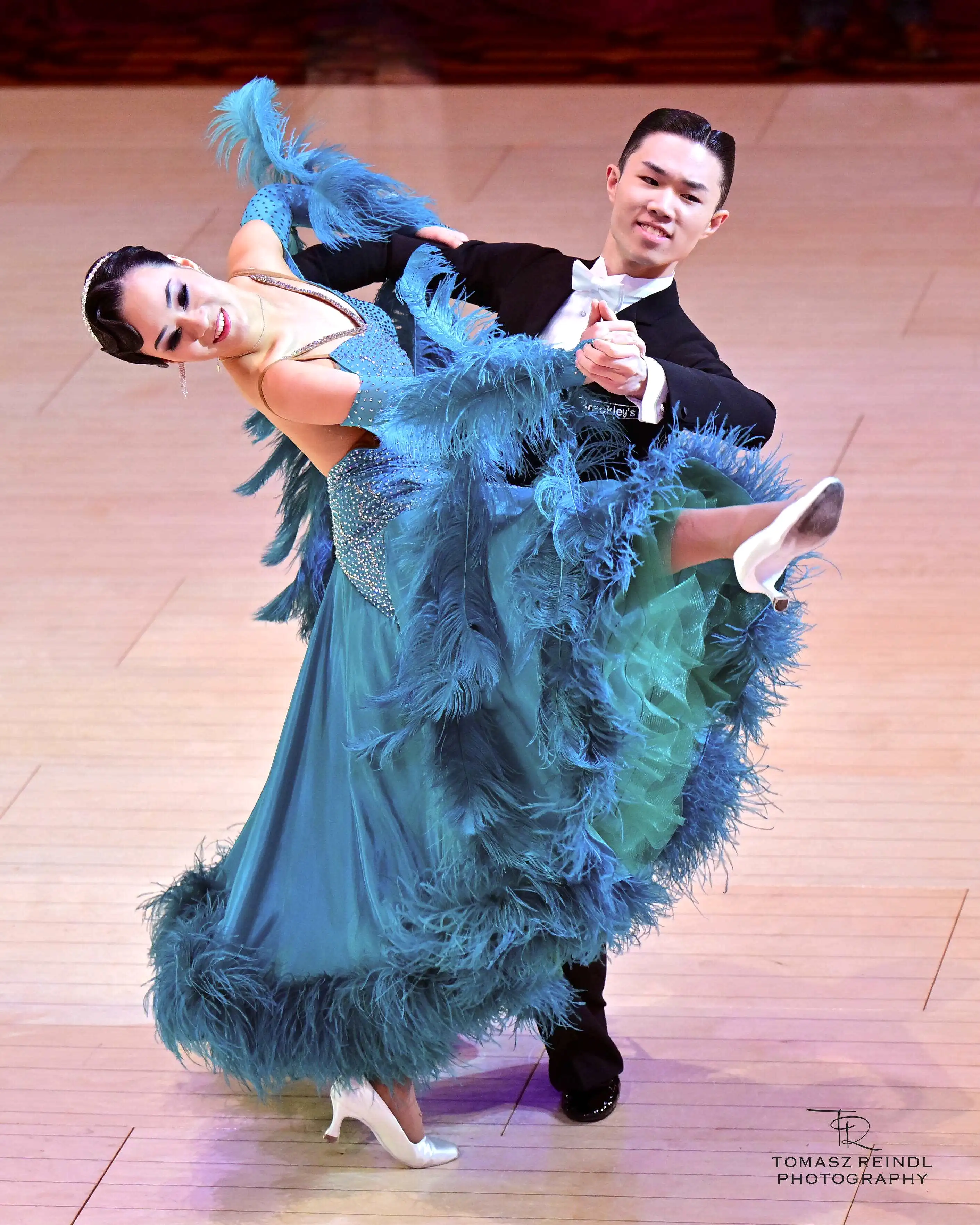 Blue Ballroom Dress with Feathers