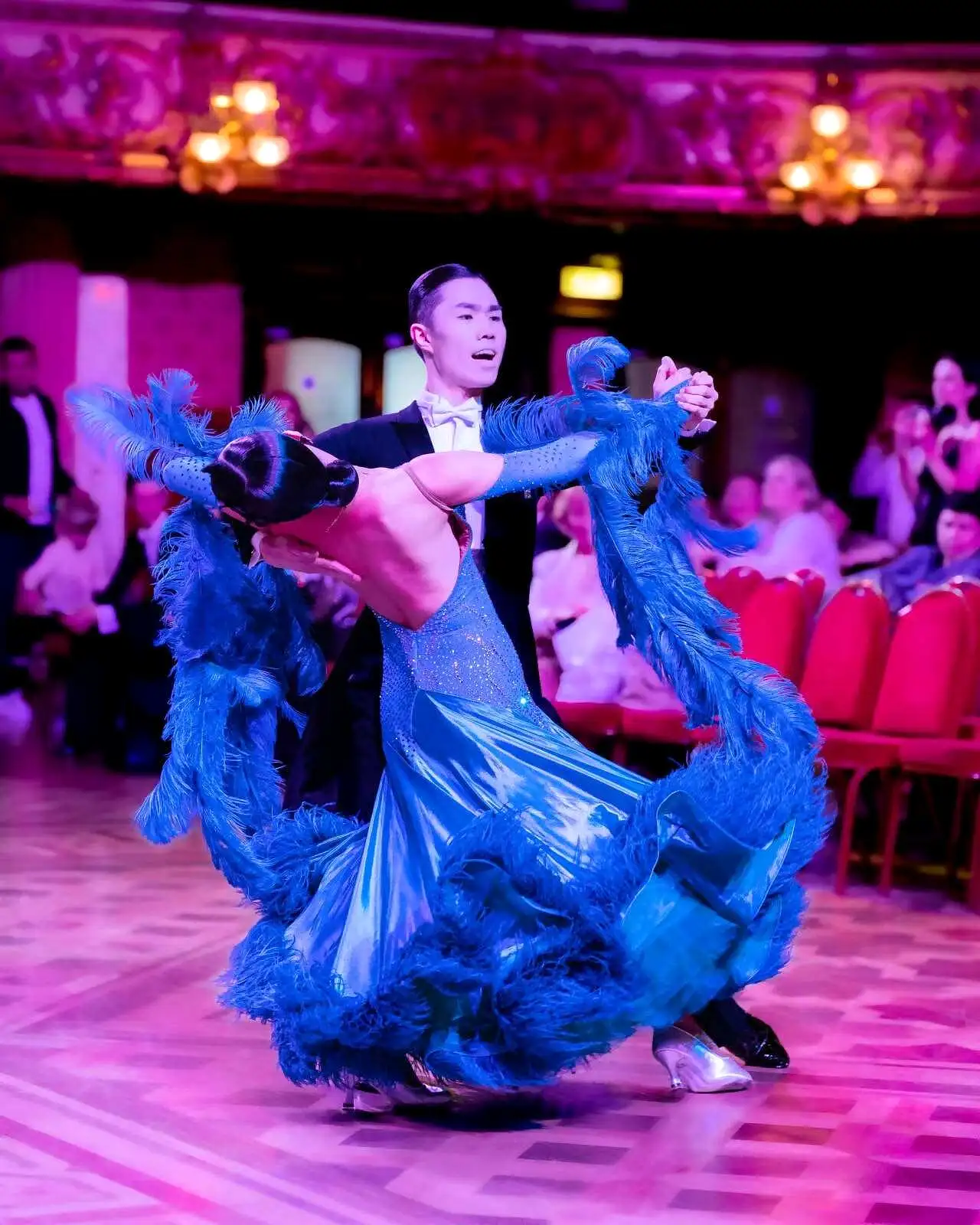 Blue Ballroom Dress with Feathers