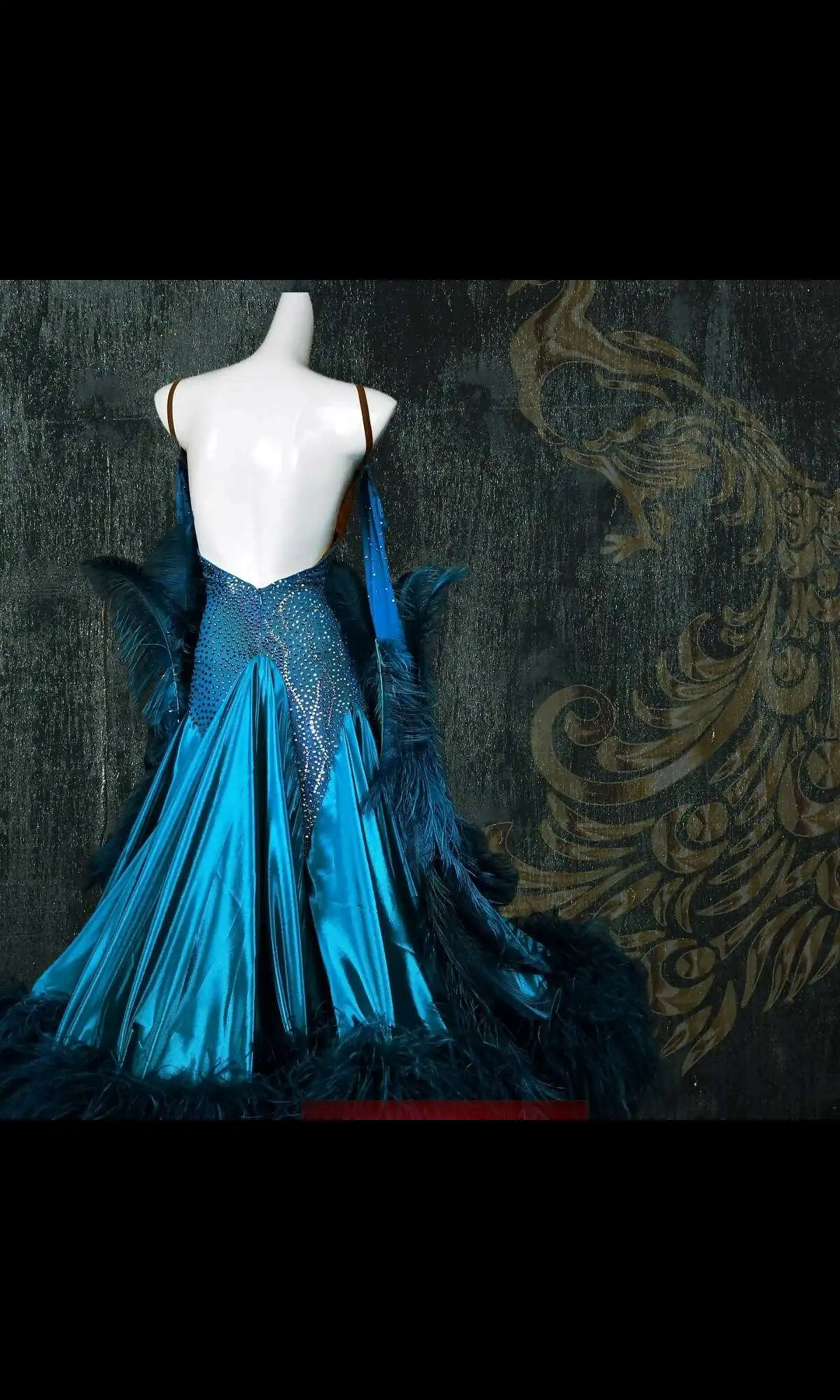 Blue Ballroom Dress with Feathers