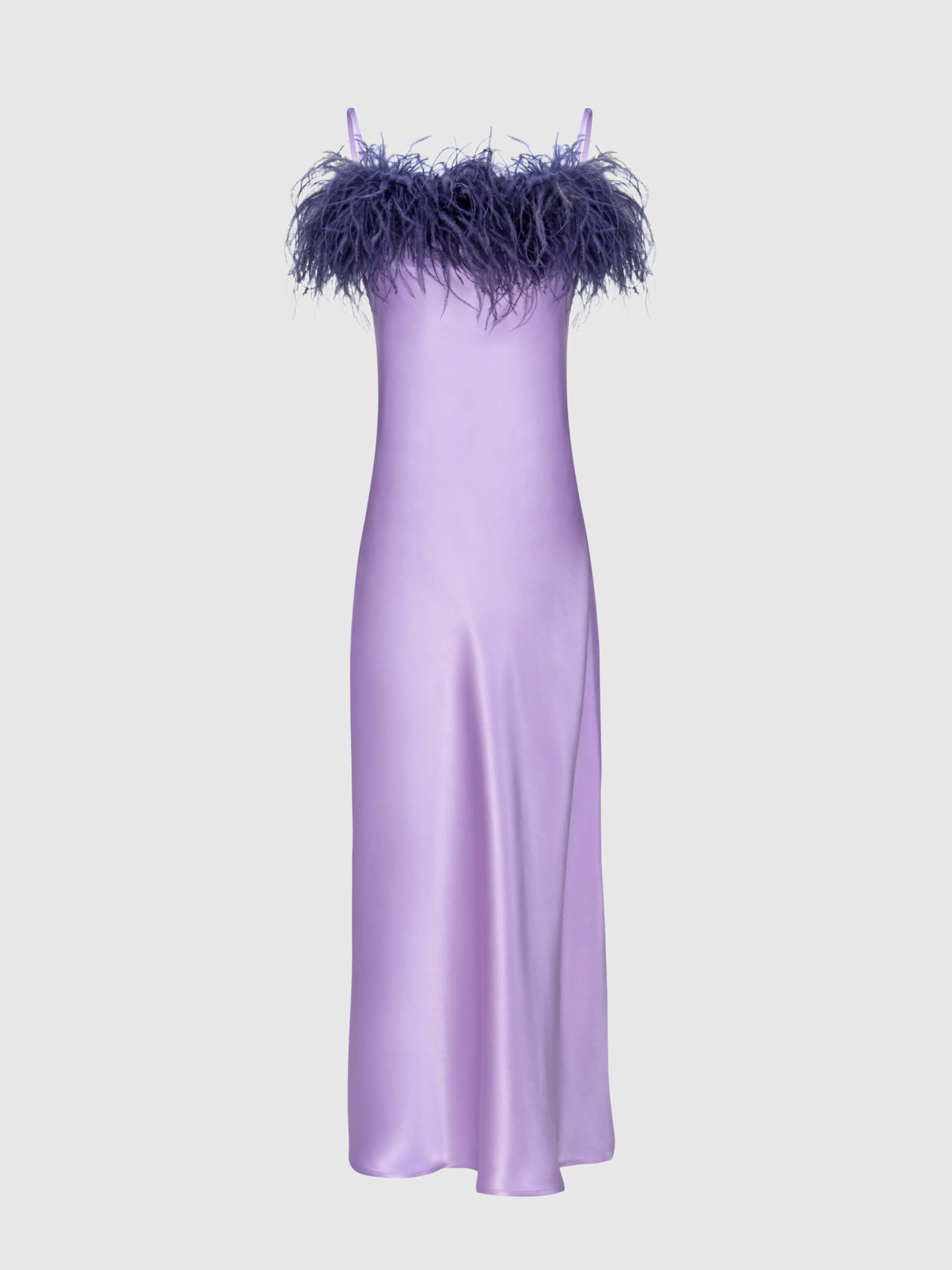 Boheme Slip Dress with Feathers in Lilac