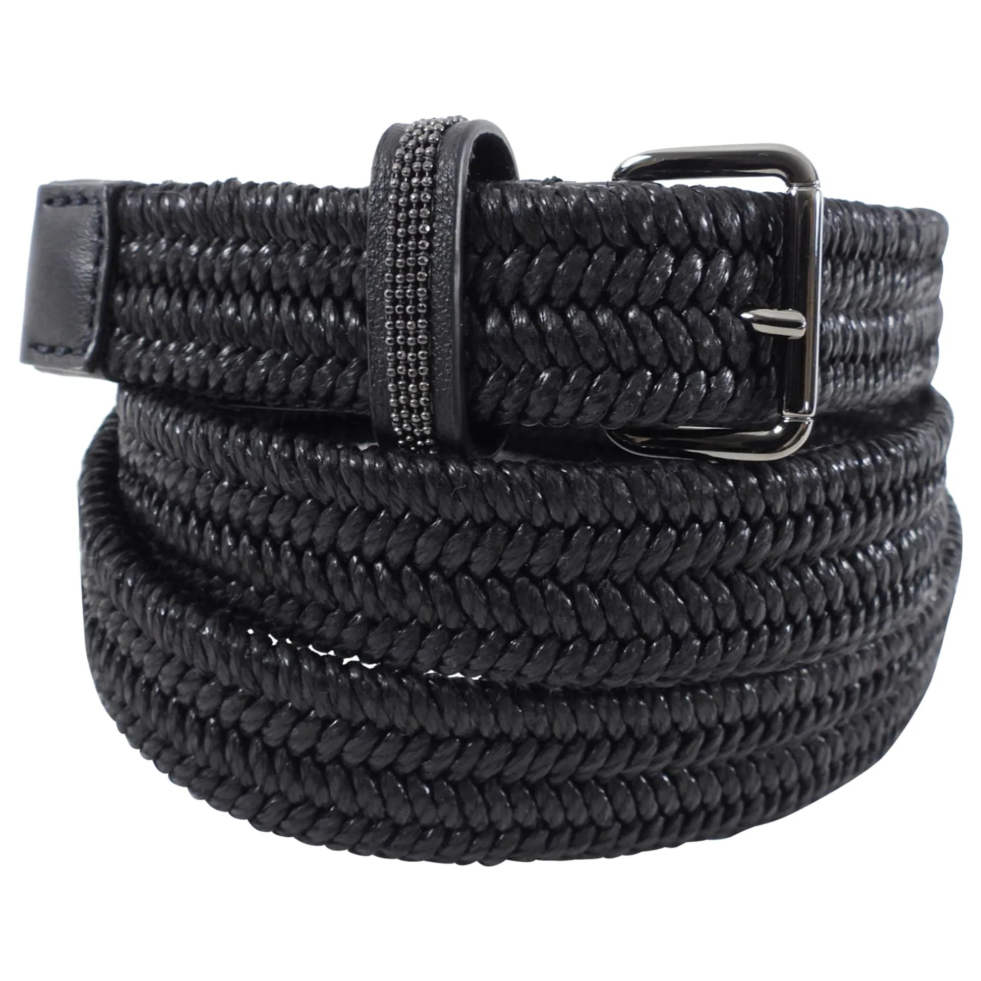 Brunello Cucinelli Black Braided Leather Belt - M / L