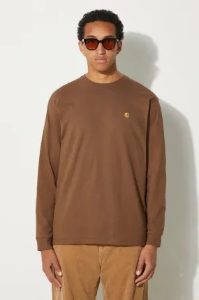 Carhartt WIP cotton longsleeve top Chase brown color I026392.218XX