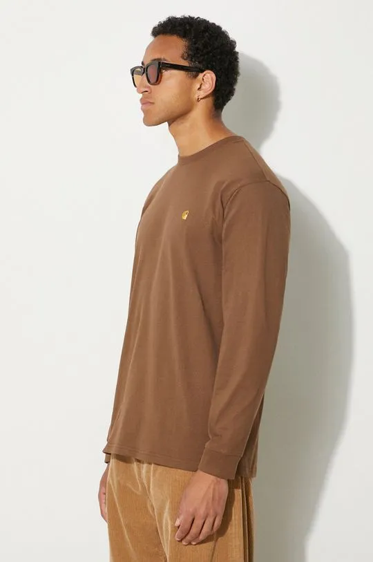 Carhartt WIP cotton longsleeve top Chase brown color I026392.218XX