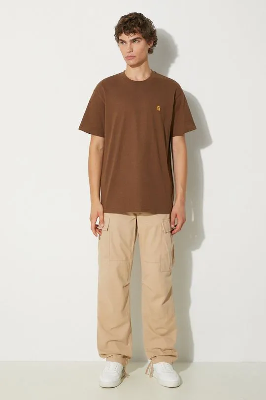 Carhartt WIP cotton t-shirt S/S Chase men’s brown color smooth I026391.218XX