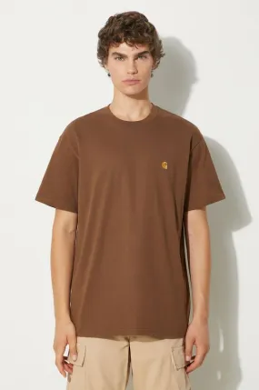 Carhartt WIP cotton t-shirt S/S Chase men’s brown color smooth I026391.218XX