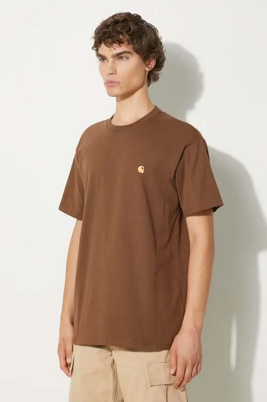 Carhartt WIP cotton t-shirt S/S Chase men’s brown color smooth I026391.218XX