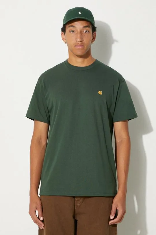 Carhartt WIP cotton t-shirt S/S Chase men’s green color smooth I026391.2CXXX