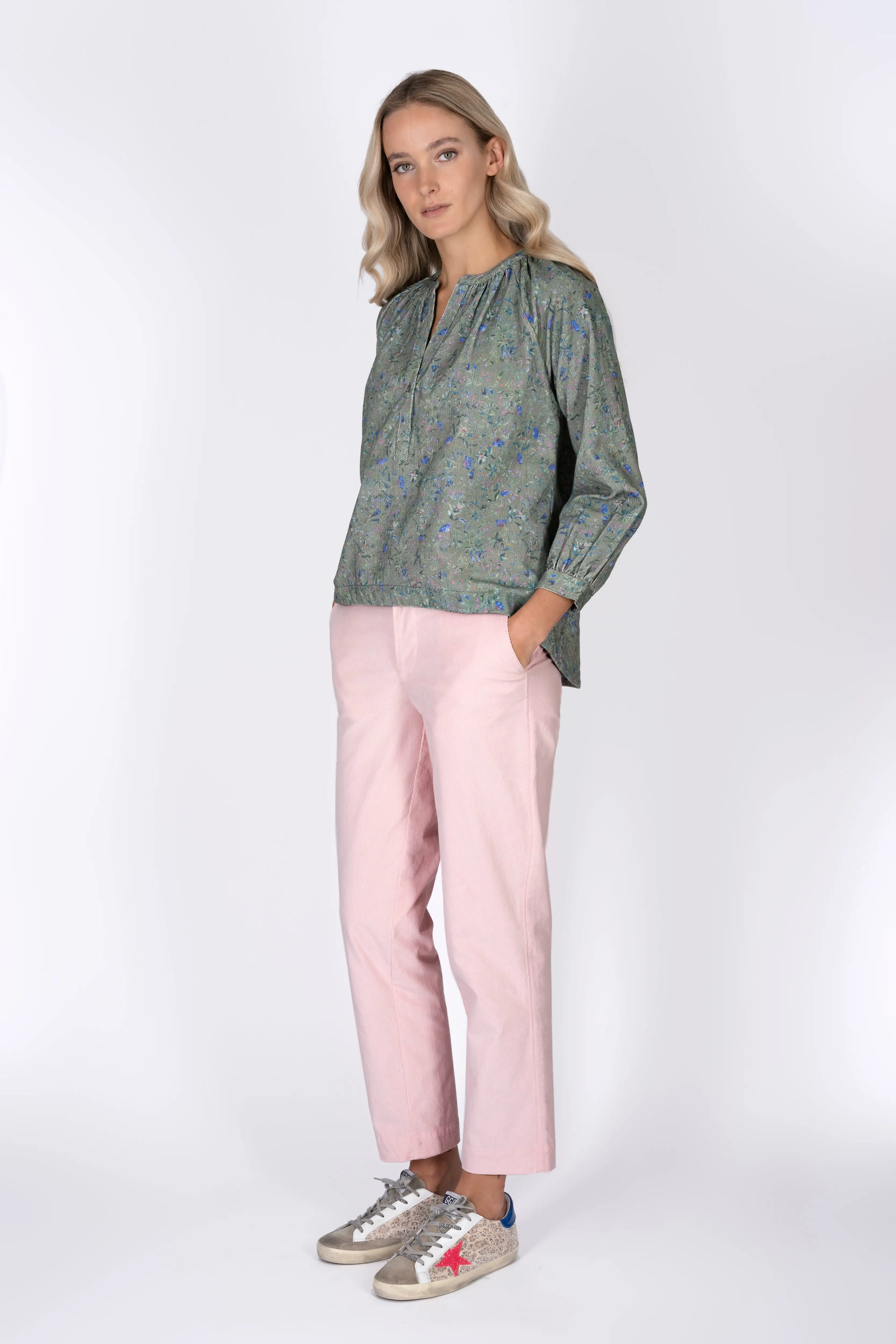 Chino-style stretch pincord pale pink trouser