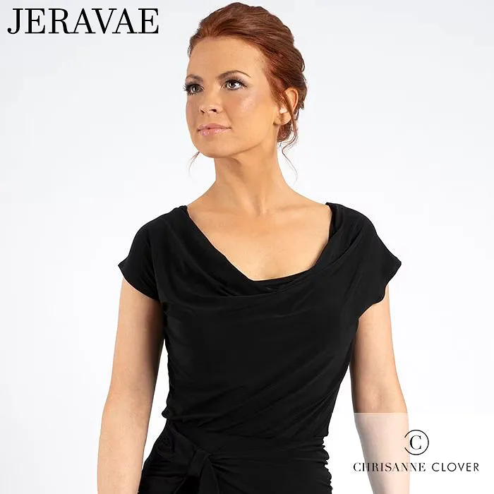 Chrisanne Clover Alison Black Practice Latin or Ballroom Dance Top with Cowl Neckline PRA 945 in Stock