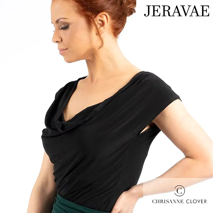 Chrisanne Clover Alison Black Practice Latin or Ballroom Dance Top with Cowl Neckline PRA 945 in Stock