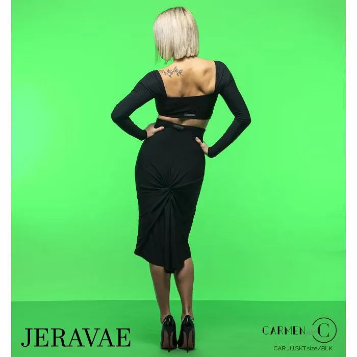 Chrisanne Clover Brigette Long Sleeve Black Latin Practice Crop Top with Square Cut Neck and Back Pra939 in Stock