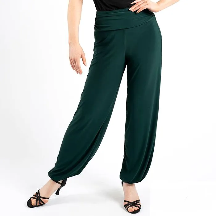 Chrisanne Clover Emma Loose Fit Latin or Ballroom Practice Dance Trousers with Ruched Drape Waistband and Narrowed Ankle Bands P