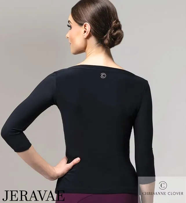 Chrisanne Clover Eternity Black Boat Neck Latin or Ballroom Practice Top with 3/4 Length Sleeves PRA 951 in Stock