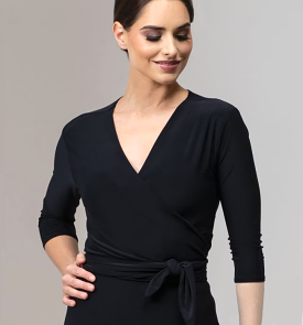 Chrisanne Clover Heavenly Black Latin or Ballroom Practice Wrap Top with V-Neckline, Half Sleeves, and Tie Detail Pra952 in Stoc