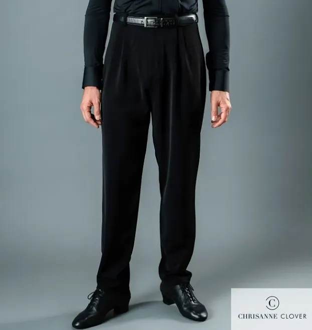 Chrisanne Clover Men's Black Wide Leg Practice Latin Pants with Belt Loops MP14 in Stock