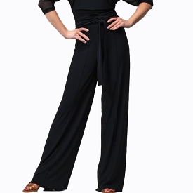 Chrisanne Clover Vogue Black Latin or Ballroom Practice Dance Trousers with Attached Belt Tie and Seamed Lines Pra947 in Stock