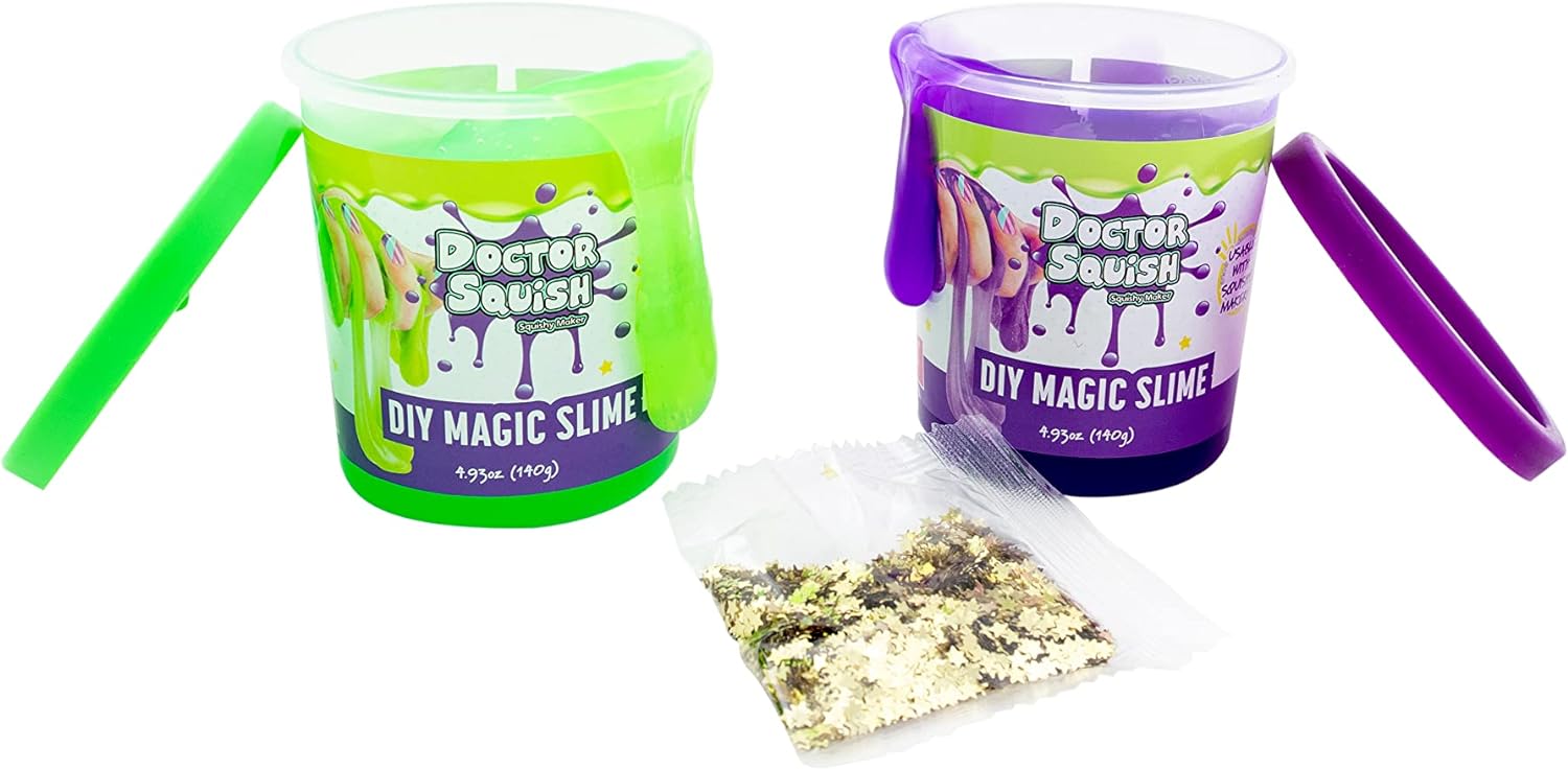 Doctor Squish - DIY Magic Slime Set, Twin Pack (Green & Purple), with Bag of Sparkles