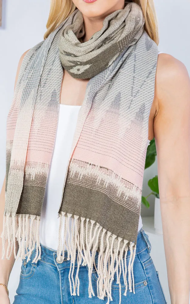 GAO4238 AZTEC PATTERN OBLONG SCARF W/FRINGES