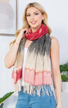 GAO4238 AZTEC PATTERN OBLONG SCARF W/FRINGES