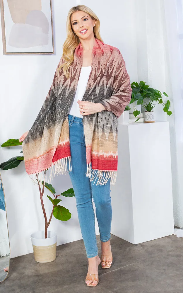 GAO4238 AZTEC PATTERN OBLONG SCARF W/FRINGES