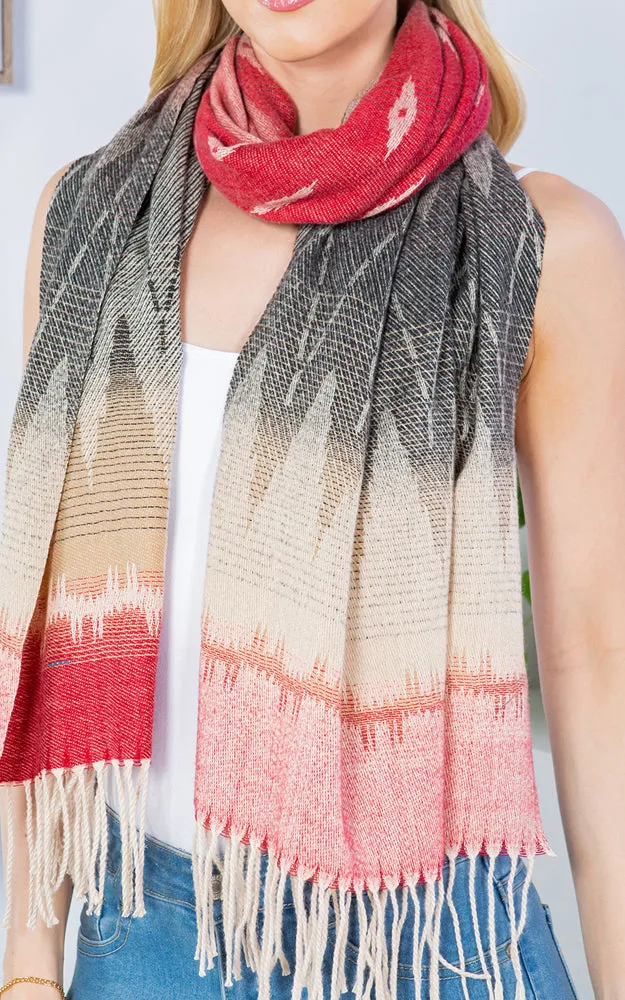 GAO4238 AZTEC PATTERN OBLONG SCARF W/FRINGES