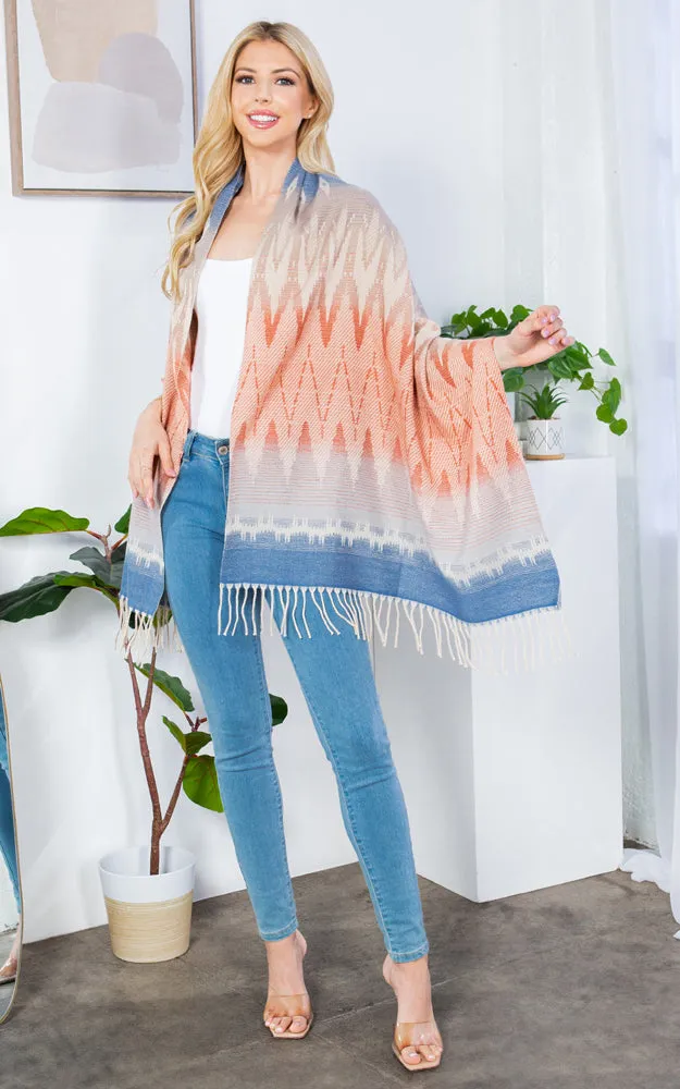 GAO4238 AZTEC PATTERN OBLONG SCARF W/FRINGES