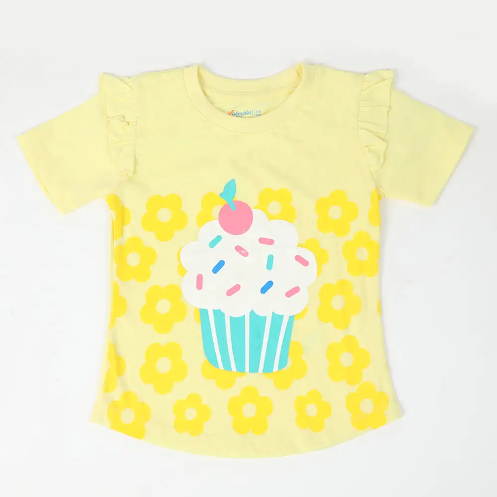 Girls Half Sleeves T-Shirt - Lemon