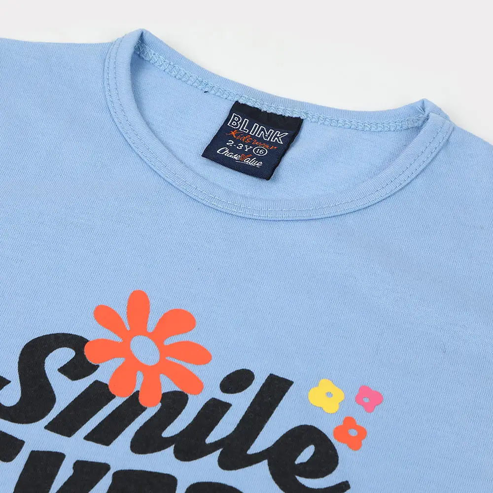 Girls Half Sleeves T-Shirt - Sky Blue