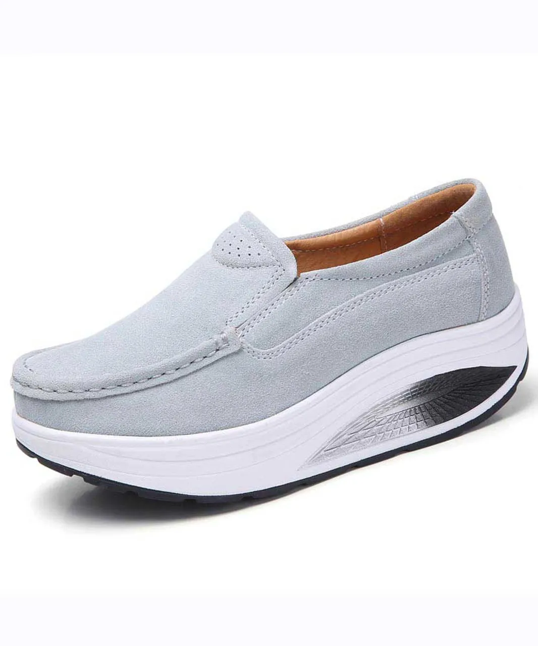 Grey hollow slip on rocker bottom shoe sneaker