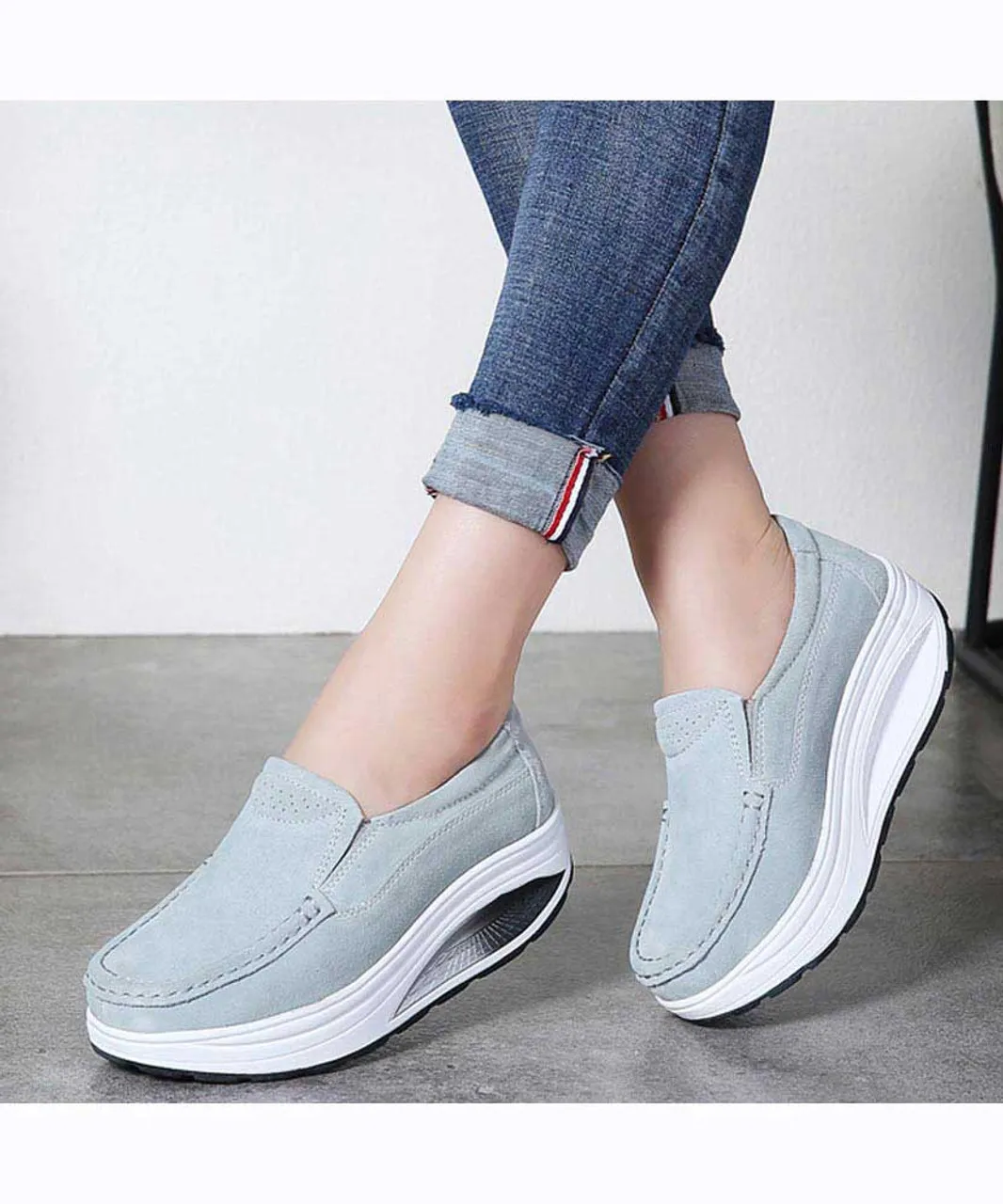 Grey hollow slip on rocker bottom shoe sneaker