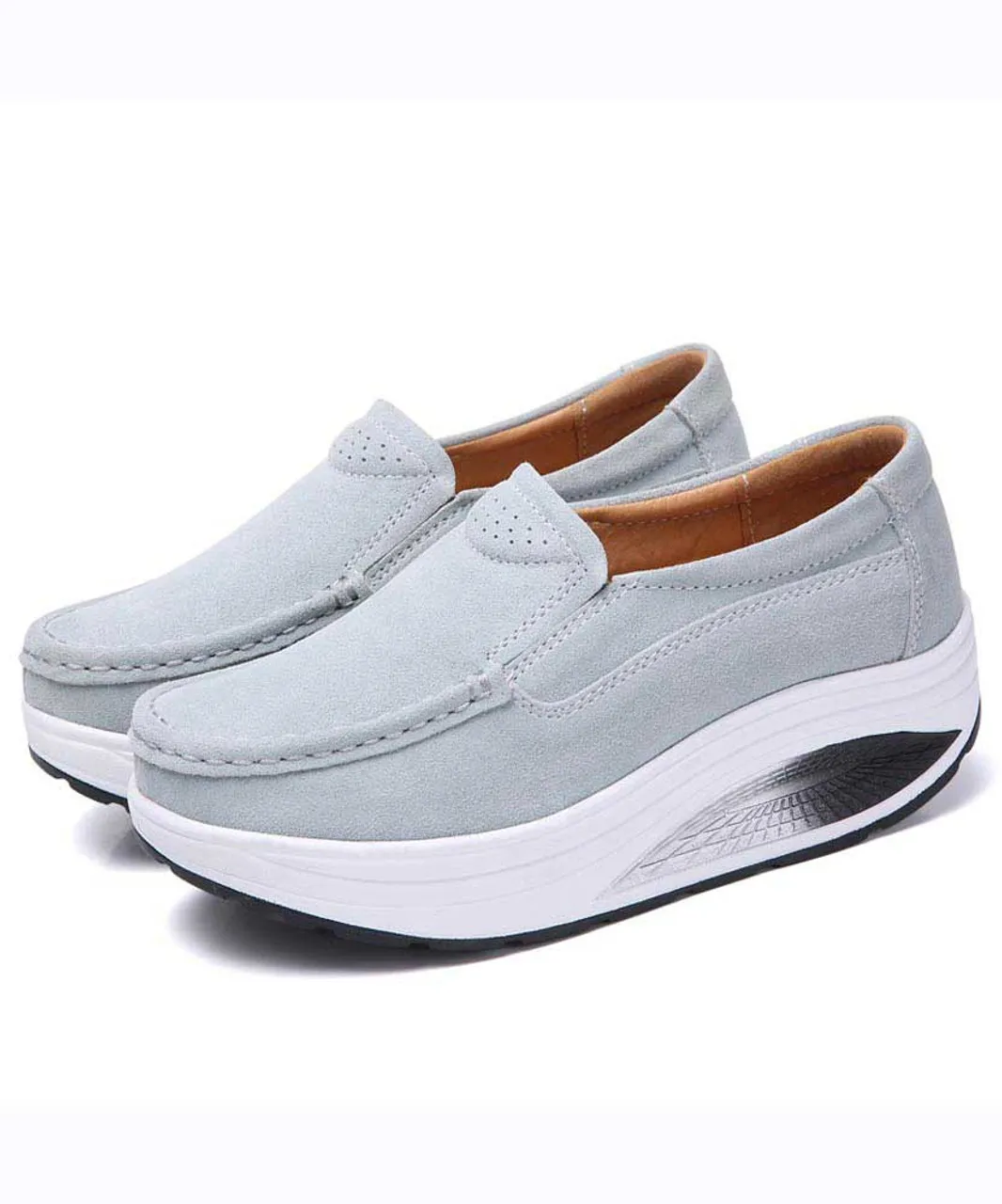 Grey hollow slip on rocker bottom shoe sneaker