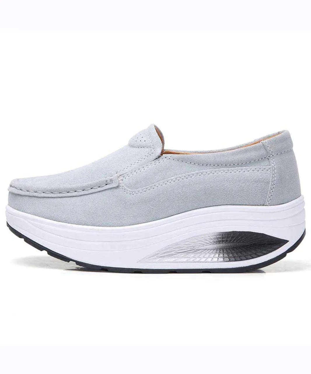 Grey hollow slip on rocker bottom shoe sneaker