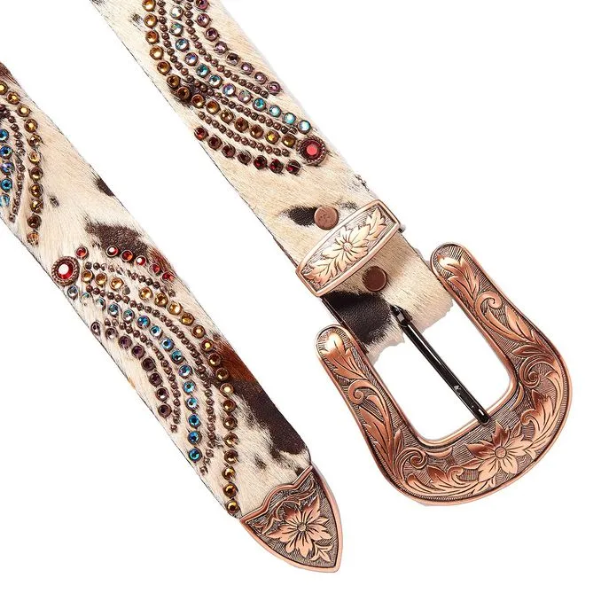 HIGH HORSE BELT COW AND SWAROVSKY Woman Brown White Multicolor