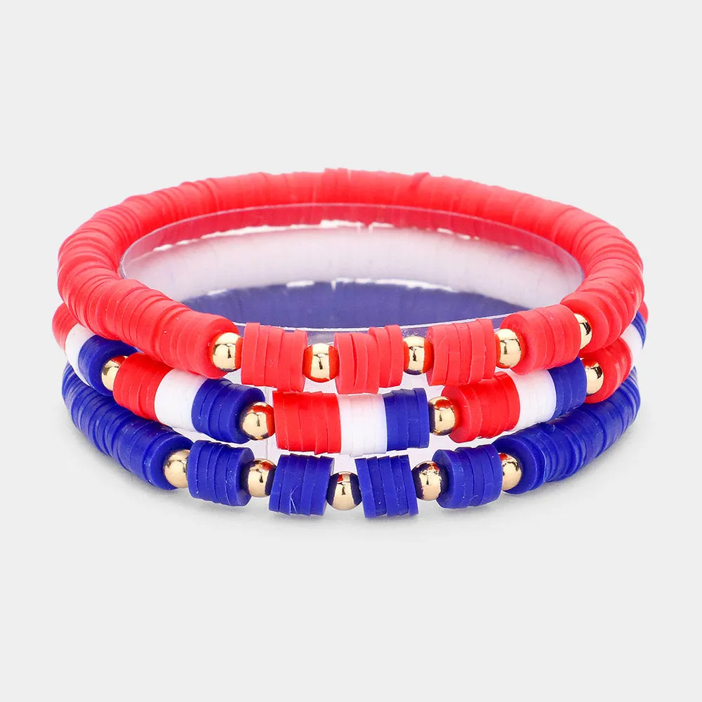 iLLASPARKZ 3PCS - American USA Flag Heishi Beads Bracelets