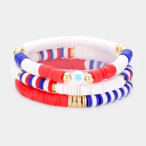 iLLASPARKZ 3PCS - American USA Flag Heishi Beads Multi Layered Bracelets