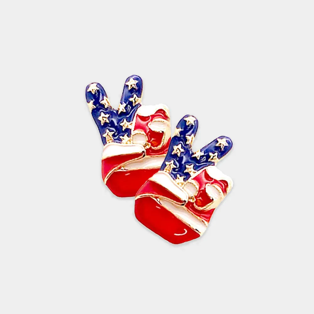 iLLASPARKZ Enamel American USA Flag Peace Sign Stud Earrings