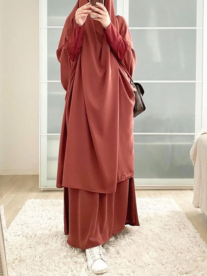 Jilbab 2 Piece Set Prayer Dress for Muslim Women Abaya+Skirt