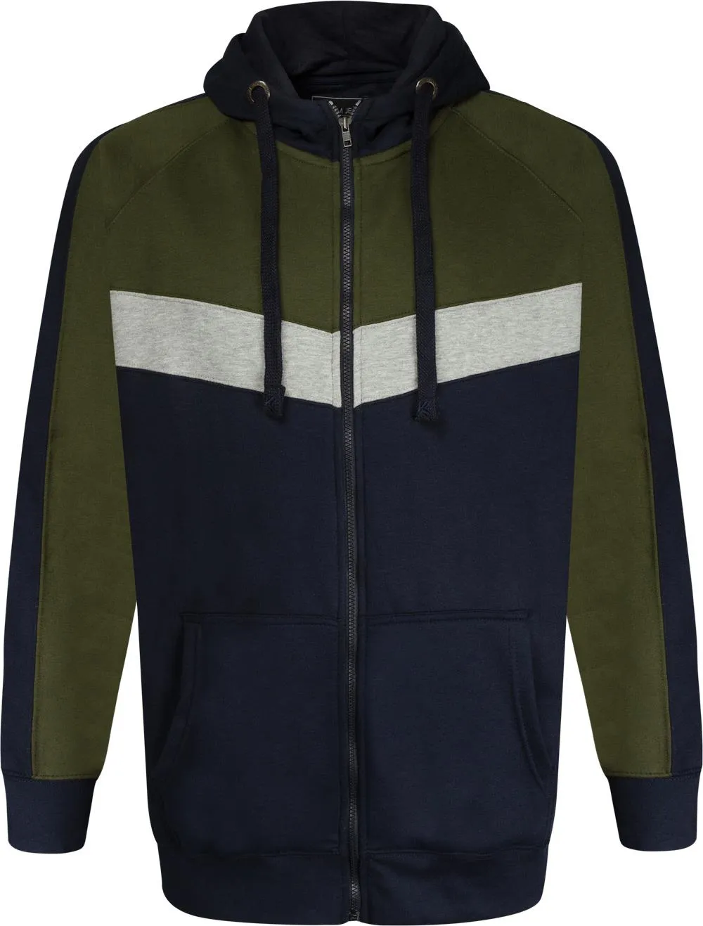 Kam Chevron Panelled Zip Hoody - Khaki