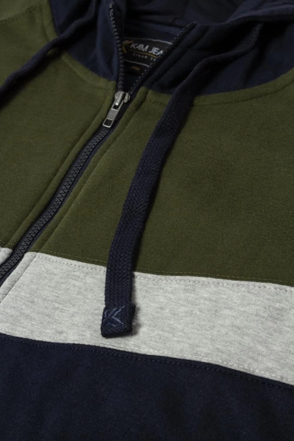 Kam Chevron Panelled Zip Hoody - Khaki