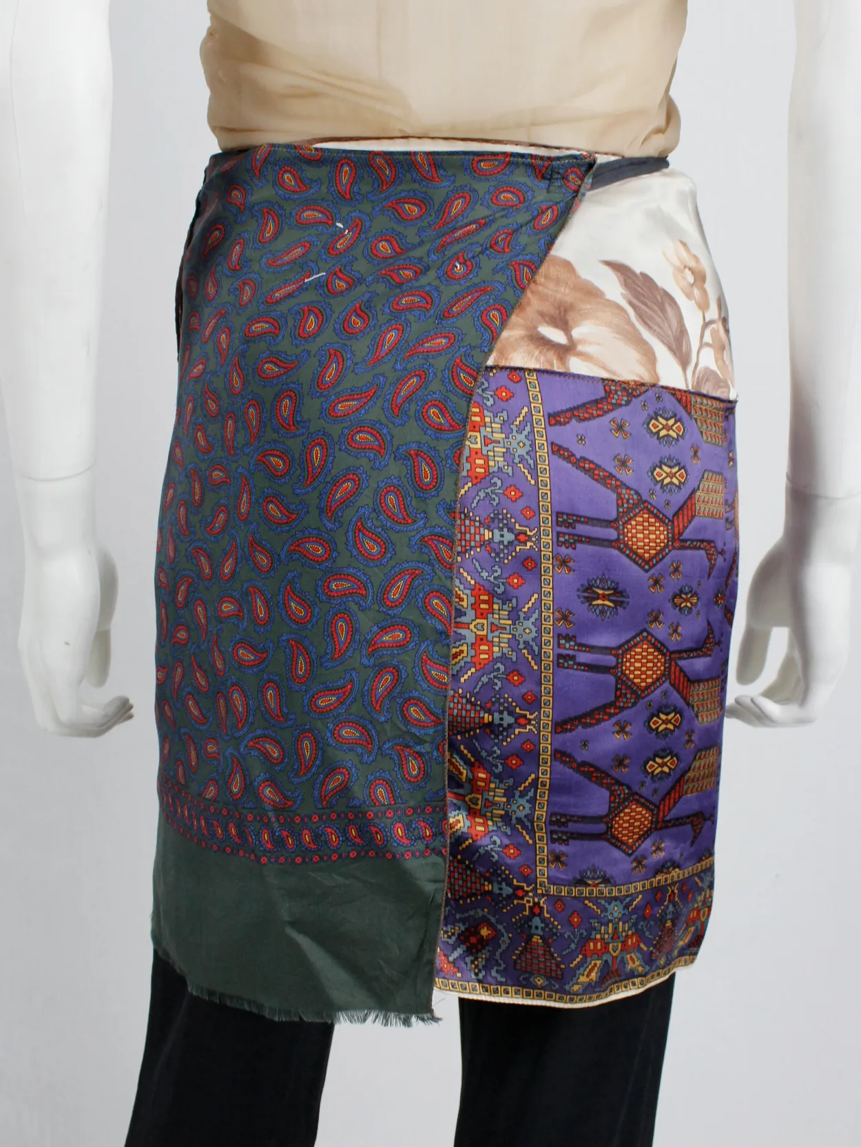 Maison Martin Margiela wrap skirt made of multiple scarves sewn together — spring 1992