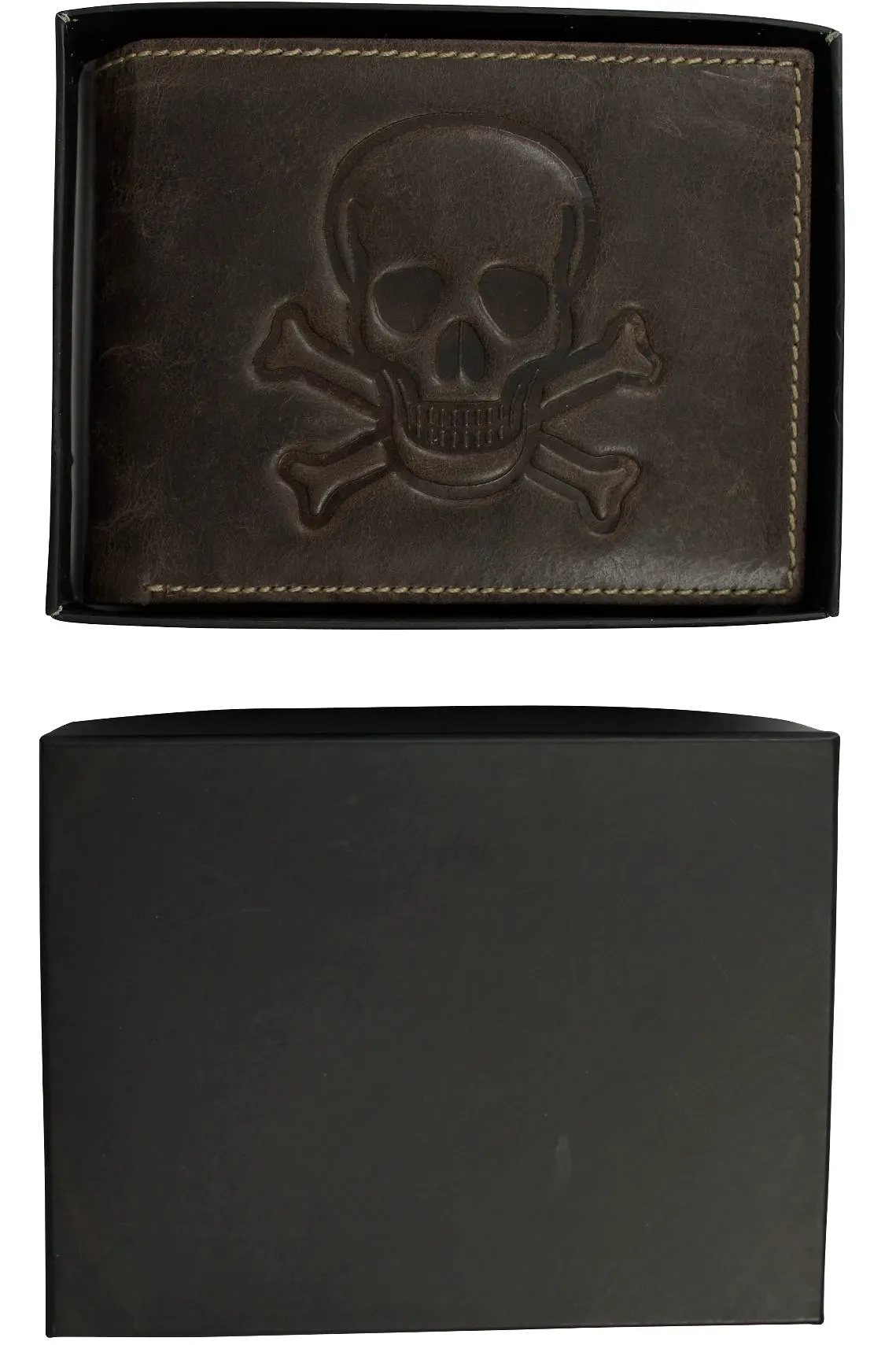 Mens Genuine Leather Wallet by Xact Clothing Embossed Skull & Cross Bones