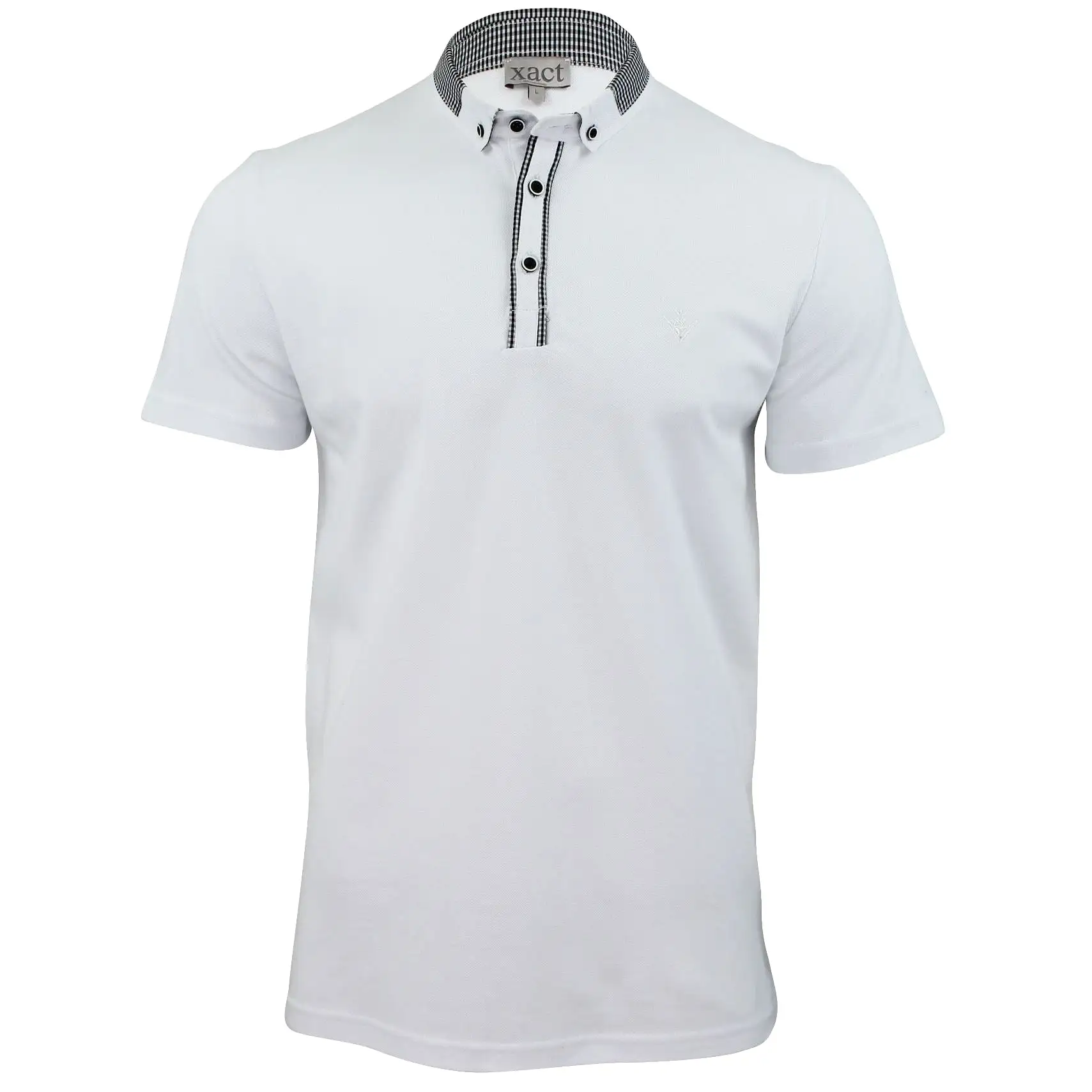 Mens Pique Polo Shirt Xact Clothing Cotton Gingham Collar & Trims Button Down