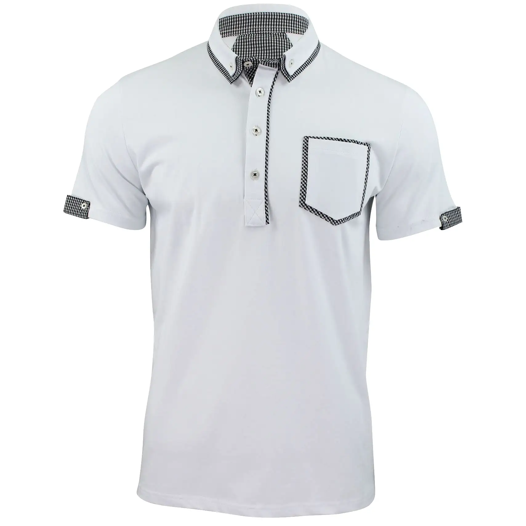 Mens Polo Shirt Xact Clothing Cotton Rich Gingham Collar & Trims Stretch Lycra