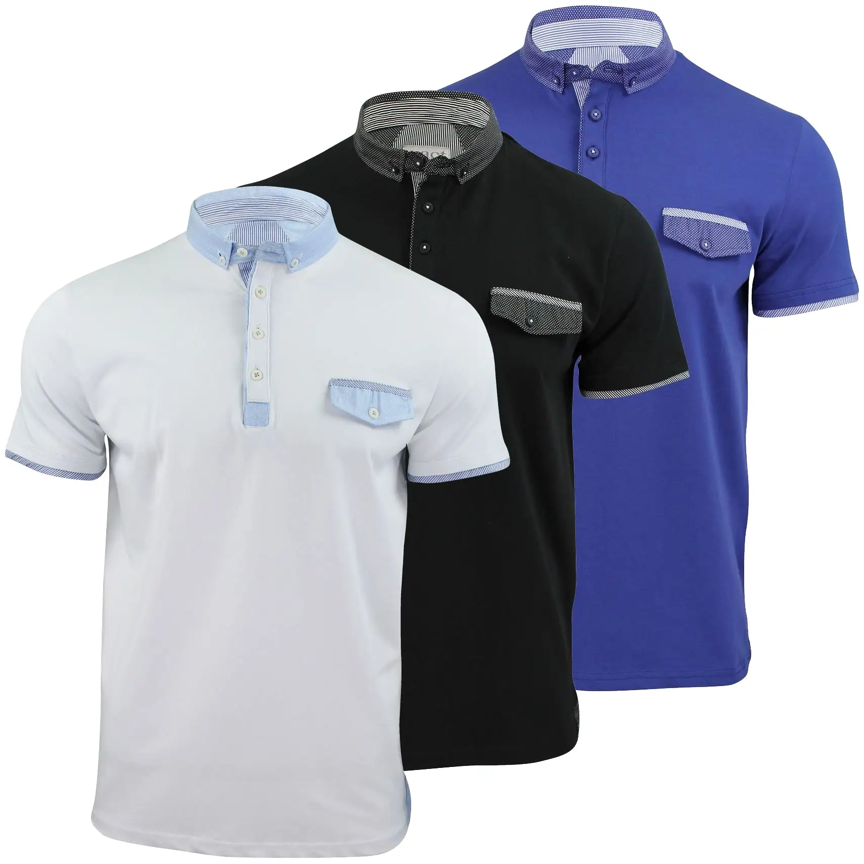 Mens Polo Shirt Xact Clothing Cotton Rich Polka Dot Collar & Trims Stretch Lycra