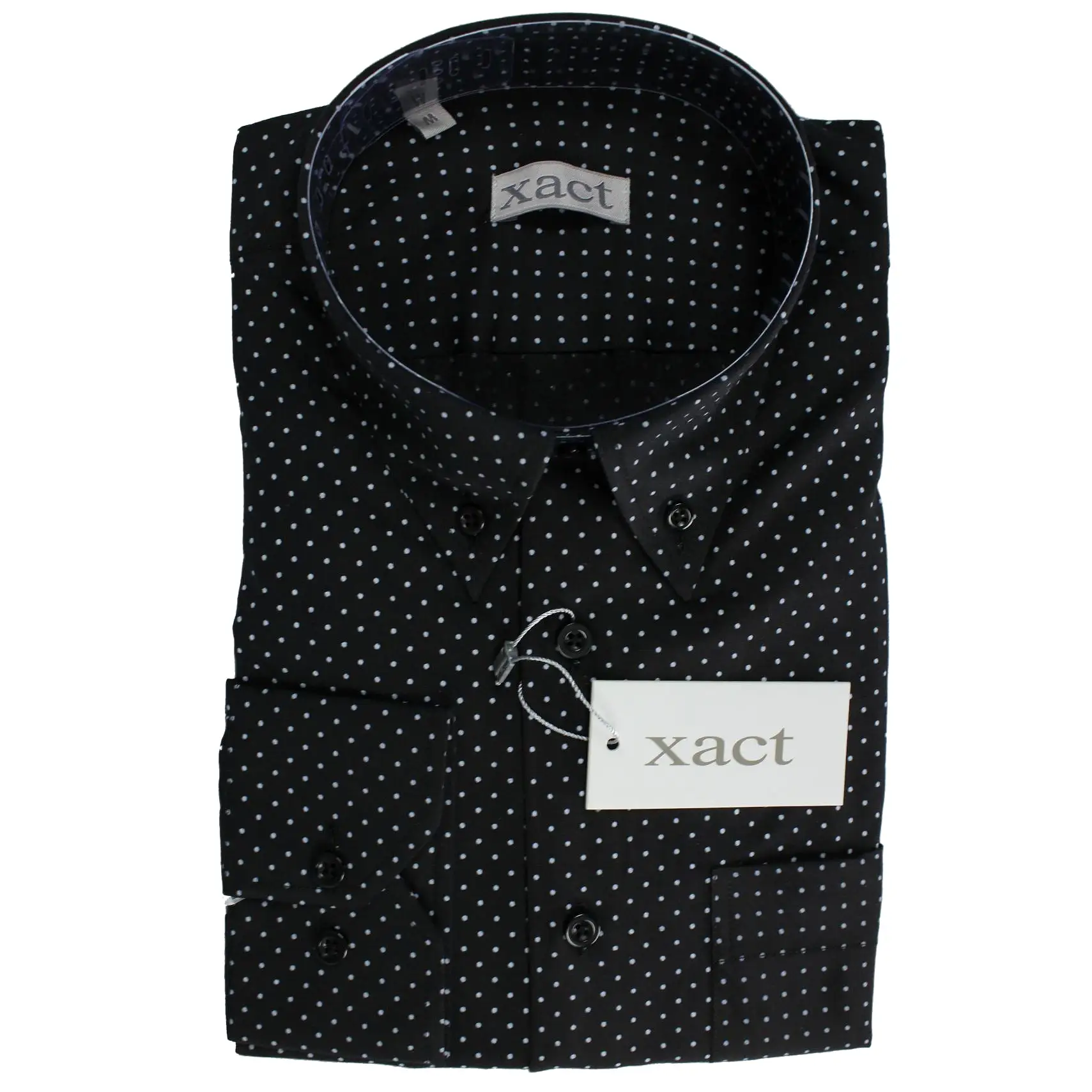 Mens Shirt Polka Dot by Xact - Long Sleeve Button Down Mod / Retro